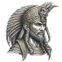 Sumerian god Enki, in black and gold colors, young and looking slightly sideways, realistic tattoo design idea
