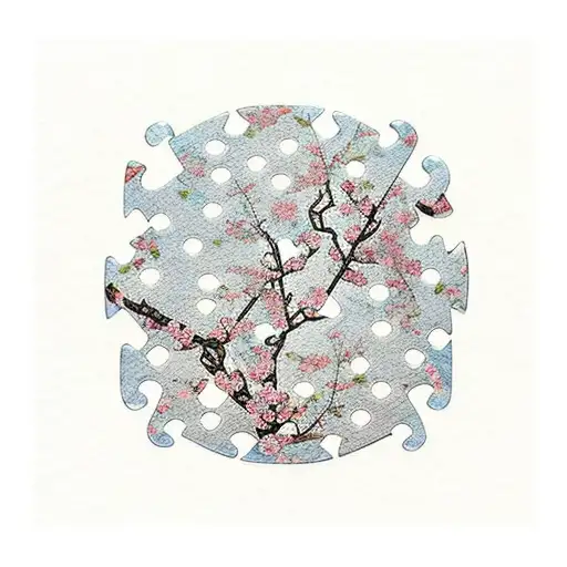 puzzle pieces and cherry blossom tattoo design idea