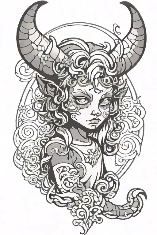 little girl's silhouette in white projecting a horned demon in the shadow behind her  shadow tattoo design idea