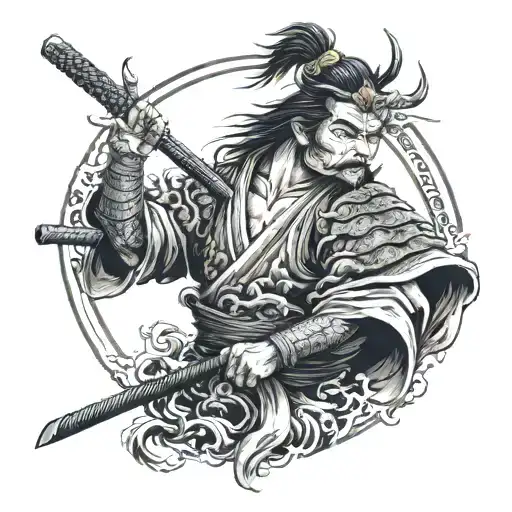 japanese samurai warrior with demons they know tattoo design idea