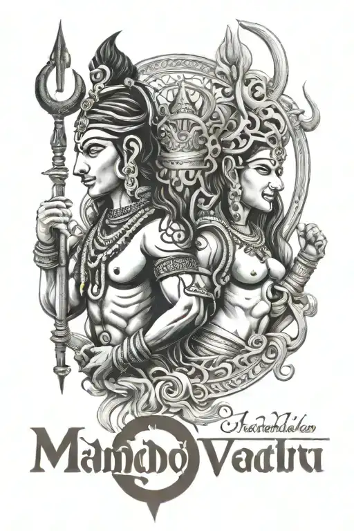 Symbolic Representation of Mahadev and Vishnu, With Hari Har written in it tattoo design idea