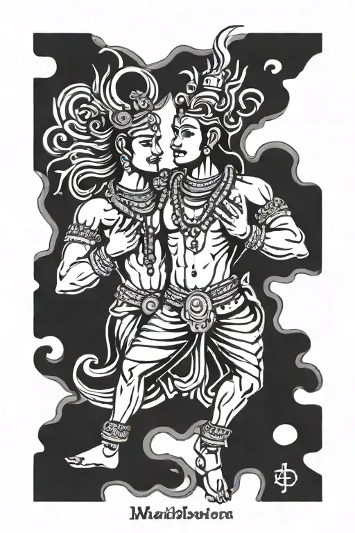 Symbolic Representation of Mahadev and Vishnu, With Hari Har written in it tattoo design idea