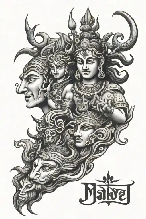 Symbolic Representation of Mahadev and Vishnu, With Hari Har written in it tattoo design idea