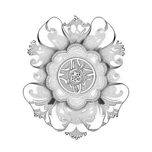 Ornamental Lacy Tear drops Wrap around leg calf to front Splash of color teal and purple tattoo design idea