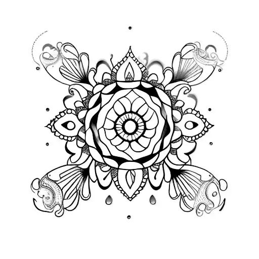 Mandala Ornamental Lacy Tear drops Wrap around leg calf to front Splash of color teal and purple tattoo design idea