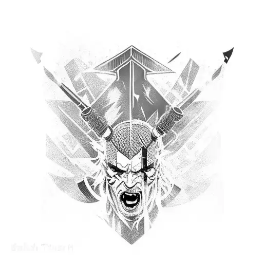 witcher with bleu color tattoo design idea