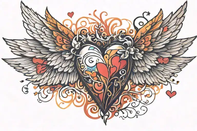 heart wings fly tattoo design idea