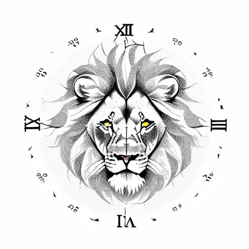 Lion, clock, compass tattoo design idea