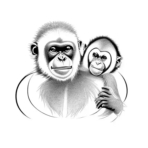 capuchin and orangutan hugging  tattoo design idea