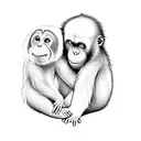 capuchin and orangutan hugging  tattoo design idea