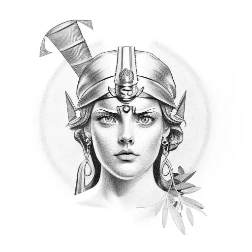 Athena with olive and bay tree leaves tattoo design idea