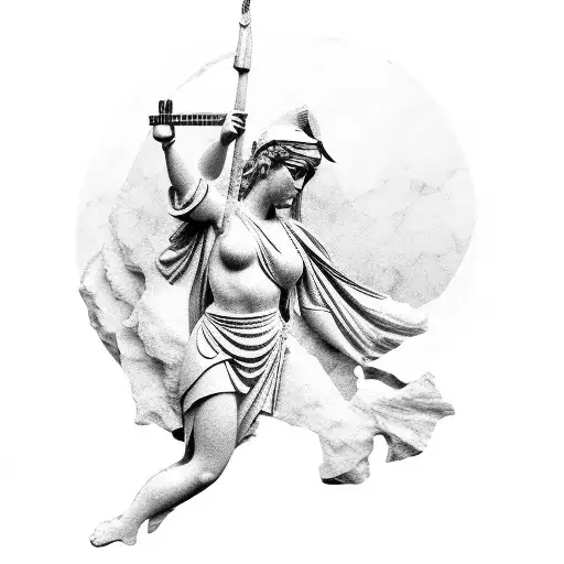 Marble Athena statue with olive and bay tree leaves tattoo design idea