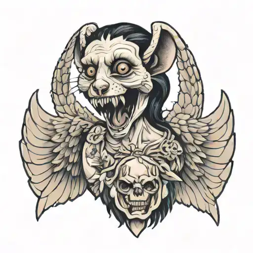 angel with screaming opossum face  tattoo design idea