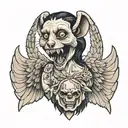 angel with screaming opossum face  tattoo design idea