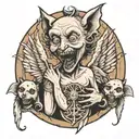 angel with screaming opossum face  tattoo design idea
