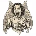angel with screaming opossum face  tattoo design idea