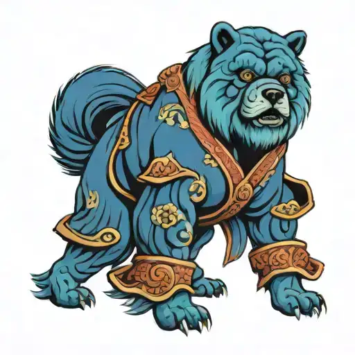 blue chow chow samurai warrior tattoo design idea