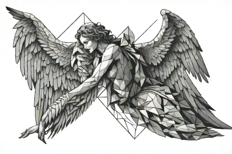 555 inbetween angel playing tattoo design idea