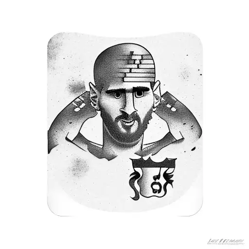 5 of cups form spanish cards with Messi tattoo design idea