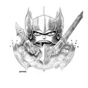 guts from berserk anime with his berserk armor holding his greatsword tattoo design idea