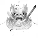 guts from berserk anime with his berserk armor holding his greatsword tattoo design idea