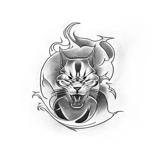 A driver racing a hellcat car with flames trailing behind tattoo design idea