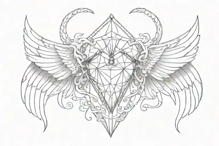 skeleton angel wings with a diamond shaped heart in the middle tattoo design idea