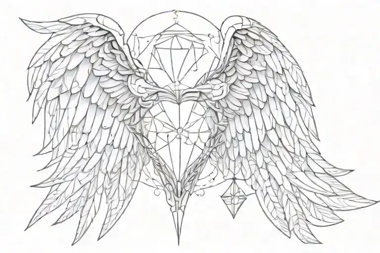 skeleton angel wings with a diamond shaped heart in the middle tattoo design idea