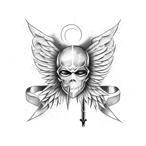 angel and devil wings at both ends with sword in between tattoo design idea