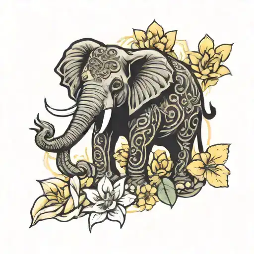 elephant, Cranes, daffodil flower, buddha, mandala tattoo design idea