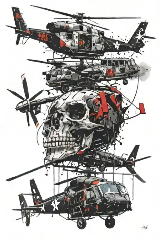 Helicopters with skull and crossbones tattoo design idea