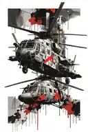 Helicopters with crane tattoo design idea
