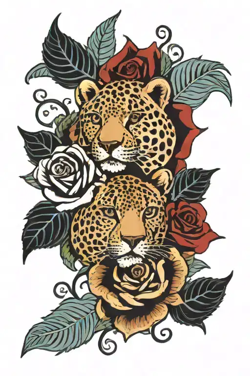 Roses with cheetah pattern and colour blocks tattoo design idea