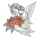 mum remembrance, angel watching tattoo design idea