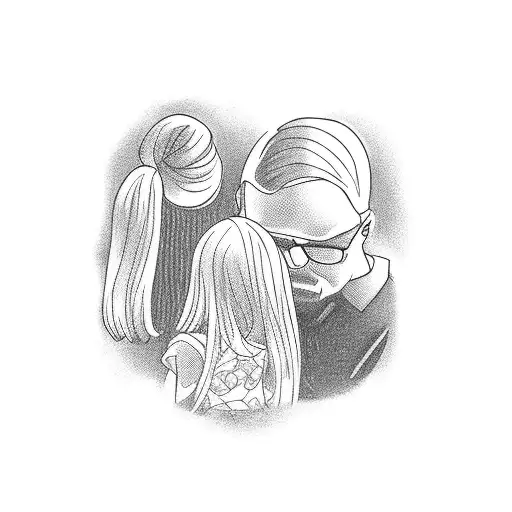 dad and daughter with ponytail sitting on dock tattoo design idea