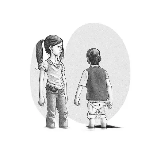 dad and daughter with ponytail sitting on dock tattoo design idea