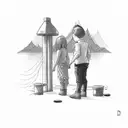 dad and daughter with ponytail sitting on dock tattoo design idea