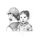 dad and daughter with ponytail sitting on dock tattoo design idea