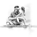 dad and daughter with ponytail sitting on dock tattoo design idea
