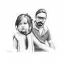 dad and daughter with ponytail sitting on dock tattoo design idea