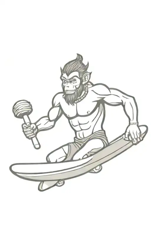 monkey king surfing and with dumbbells for shoulder tattoo design idea
