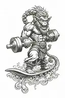 monkey king surfing and with dumbbells for shoulder tattoo design idea