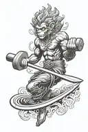 monkey king surfing and with dumbbells for shoulder tattoo design idea