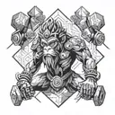 monkey king with dumbbells and water motif tattoo design idea