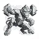 monkey king with dumbbells and water motif tattoo design idea