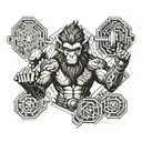 monkey king with dumbbells and water motif tattoo design idea