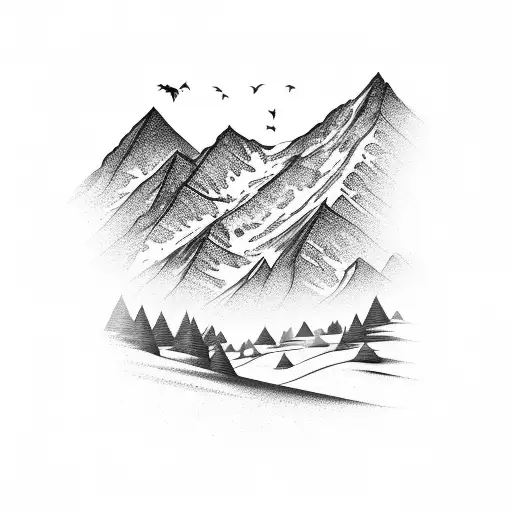 gold town road with mountain background tattoo design idea