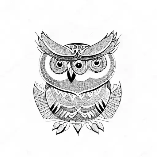 tribal owl with mandala in background  colored  tattoo design idea