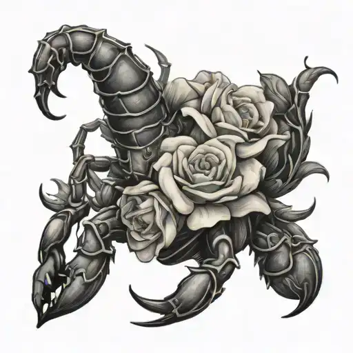 scorpion walking on a corpse with flowers tattoo design idea