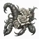 scorpion walking on a corpse with flowers tattoo design idea
